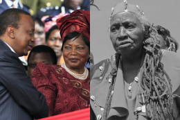 Photo collage of Uhuru Kenyatta, Mama Ngina Kenyatta and Field Marshall Muthoni Wa Kirima.
